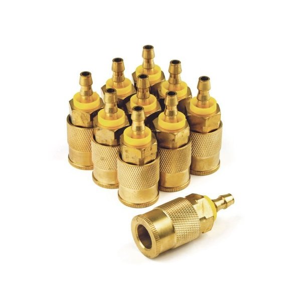 Primefit Brass Coupler 3/8" x 1/4" Push Lock Hose Barb, 10PCS IC3814PB-B10-P
